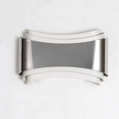 DecorBites™ curved modern wall sconce with layered silver-toned metallic bands and integrated LED lighting
