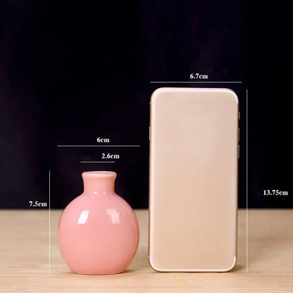 DecorBites™ cute mini glossy pink ceramic flower vase with rounded body and narrow neck for home decor
