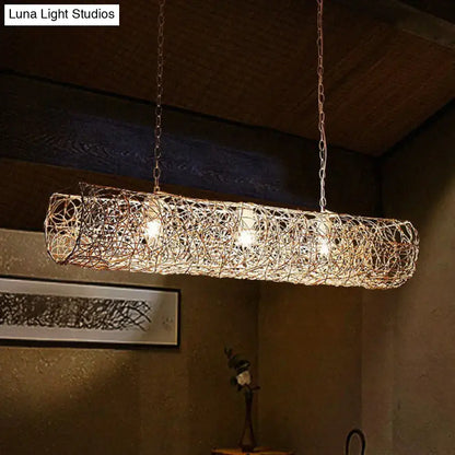 DecorBites™ cylindrical rattan island pendant light with three bulbs for tea room ceiling 220v-240v 110v-120v