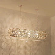 Decorbites cylindrical rattan island pendant light with woven golden-brown wireframe and 3 bulbs for tea room ceiling 220v-240v 110v-120v