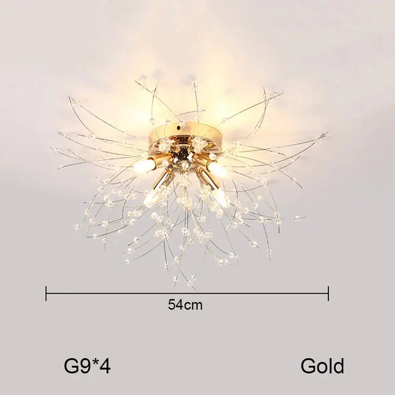 Gold-colored decorbites dandelion chandelier crystal led light with metallic arms for living room ceiling decor