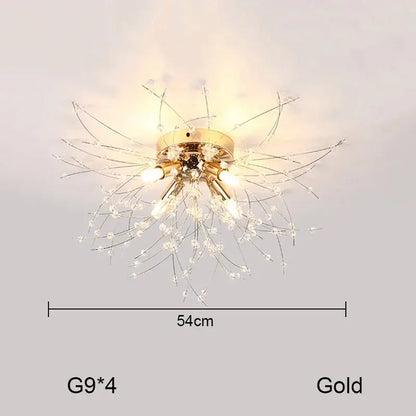 Gold-colored decorbites dandelion chandelier crystal led light with metallic arms for living room ceiling decor