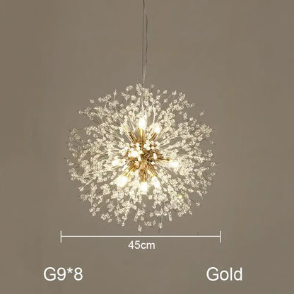 Decorbites dandelion chandelier gold crystal led living room light with sparkling bulbs and intricate gold-toned design