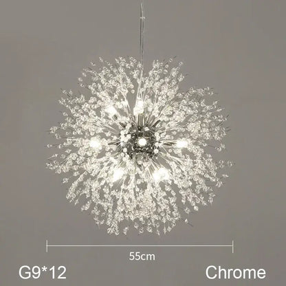 Chrome finish decorbites dandelion chandelier with 12 g9 bulbs and crystal droplets for living room lighting