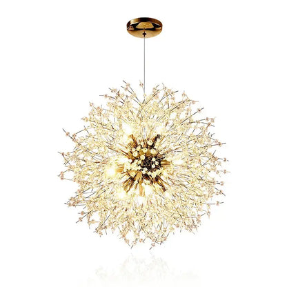 Golden decorbites dandelion chandelier with crystal-like stems and central led lights for living room lighting