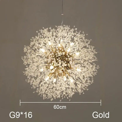 Gold-toned decorbites dandelion chandelier with 16 g9 bulbs and crystal elements for elegant living room lighting