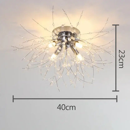 Chrome finished decorbites dandelion crystal led ceiling light with delicate crystal adorned wire arms for living room