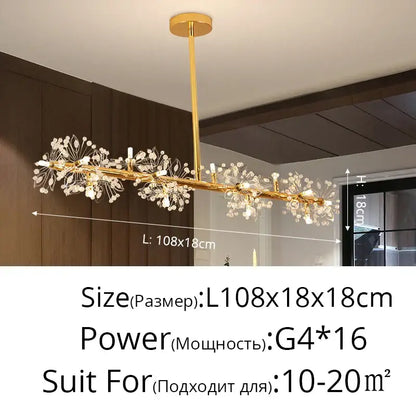 Gold-toned decorbites dandelion flower chandelier with black metal and crystal clusters for modern living room lighting