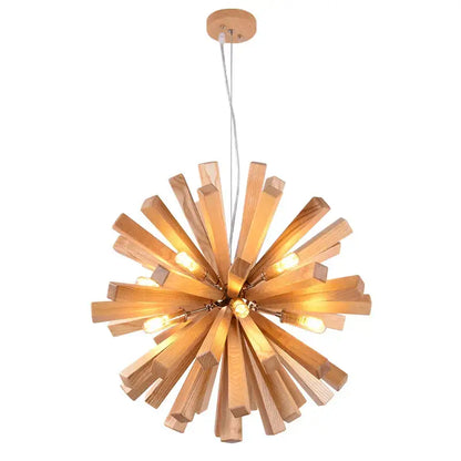 Warm-toned decorbites dandelion wooden pendant lights with starburst glow and natural wood finish for dining room
