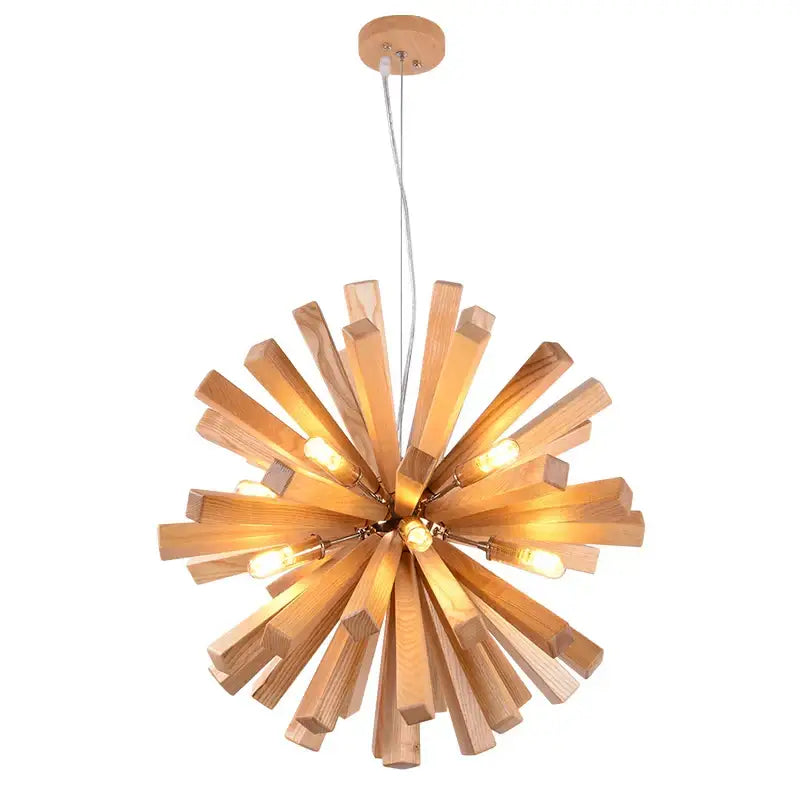 Warm-toned decorbites dandelion wooden pendant lights with starburst glow and natural wood finish for dining room