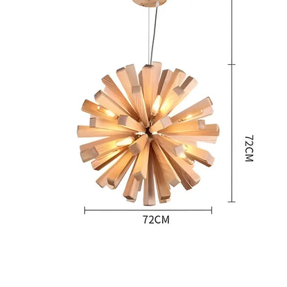 A warm-toned decorbites dandelion wooden pendant light with radial wooden slats for dining room starburst glow