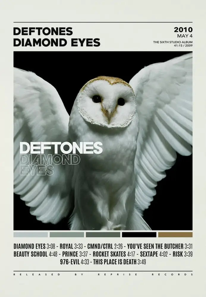 White barn owl with outstretched wings on deftones canvas painting with high contrast black background wall art