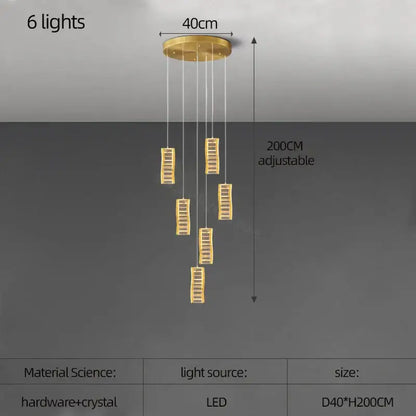 Gold-toned decorbites deluxe crystal pendant with six cascading led spiral slinglights for dining room illumination