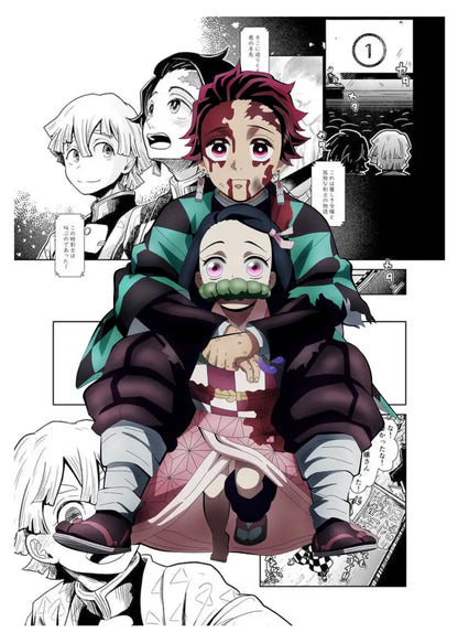 A demon slayer canvas poster featuring a red-haired character with bloodstains for home decor by DecorBites™