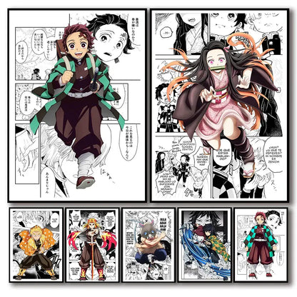 Set of framed demon slayer canvas posters with vibrant illustrations for unique home decor by decorbites™