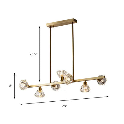 Decorbites diamond crystal brass pendant with 7 lights features a gold-toned linear restaurant island lamp in modern design