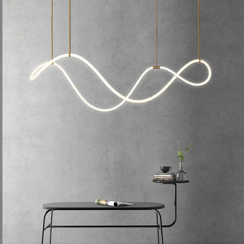 Modern white led ceiling chandelier with sleek wave design and gold-toned rods for nordic home decor lighting