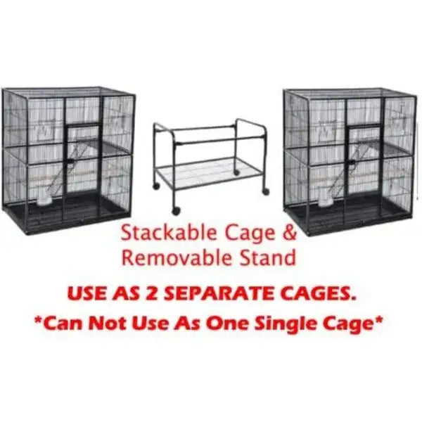 Black metal stackable dual breeding flight cage with removable stand for parrots by decorbites