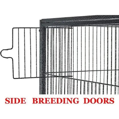 Black metal side breeding doors of decorbites dual breeding flight cage for parrots enhancing flight cage access