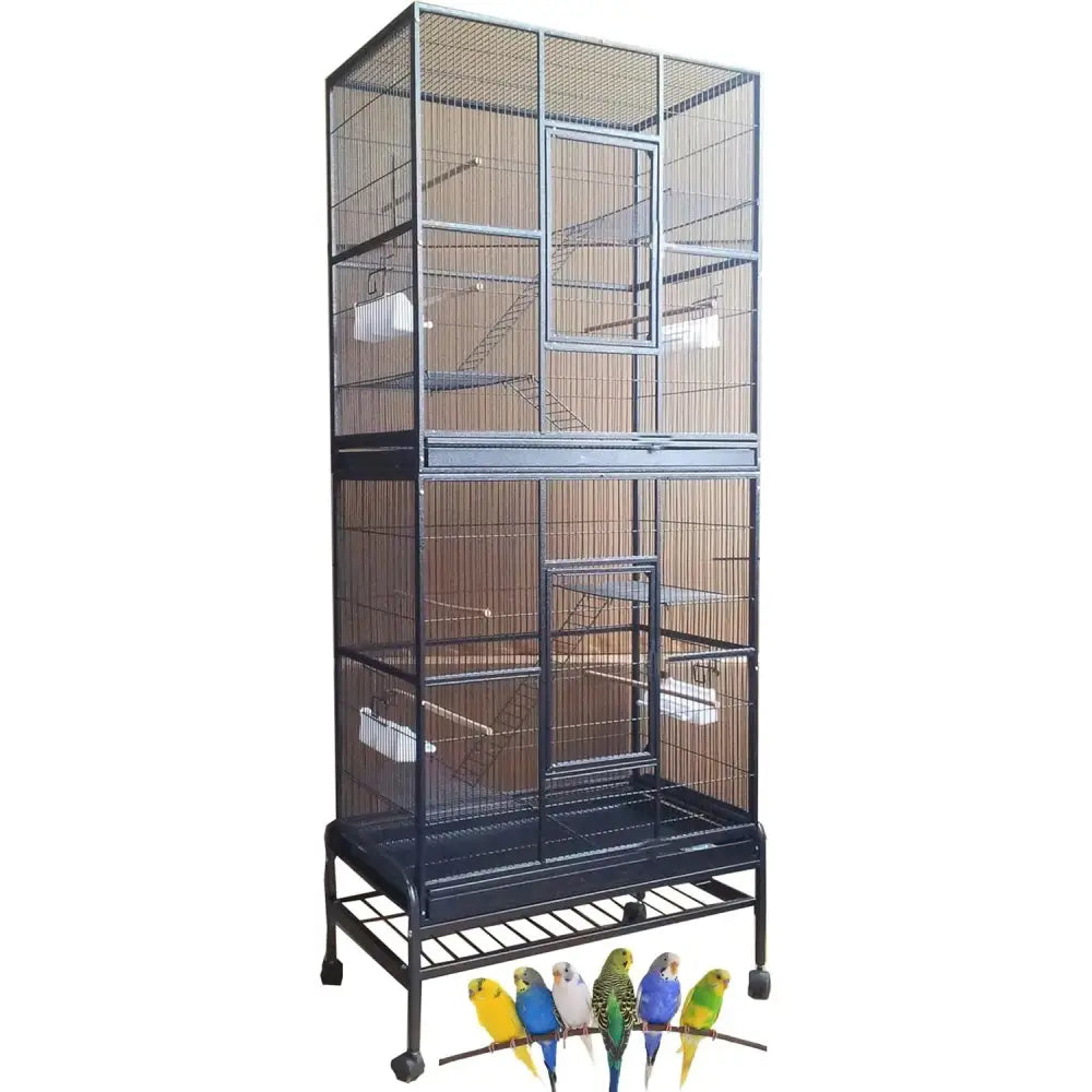 Decorbites™ dual breeding flight cage in black metal with multi-level perches and sliding doors for parrots