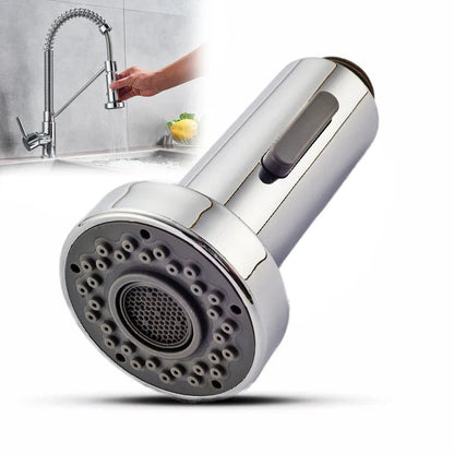 Chrome finished DecorBites dual function kitchen sprayer head with textured multi-hole spray face and black trigger button
