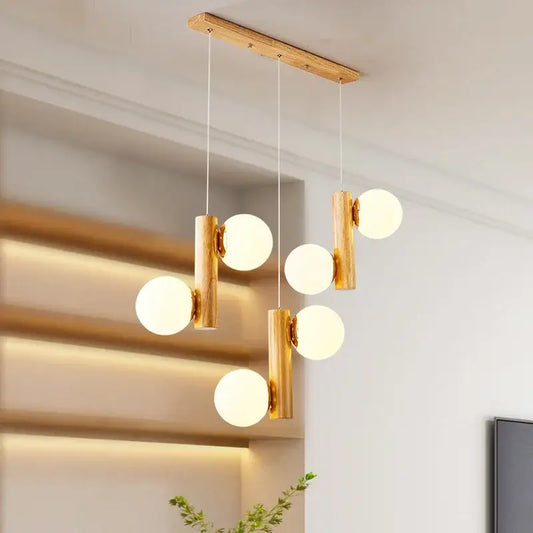 Modern gold bamboo e27 pendant lamp with frosted glass spheres for dining room lighting
