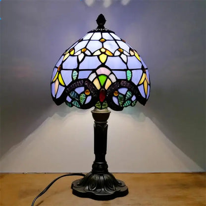 Decorbites e27 retro baroque led table lamp with stained glass floral butterfly shade and dark bronze base for bedroom decor