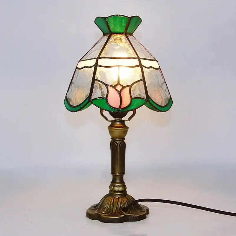 Decorbites e27 retro baroque led table lamp with green pink stained glass floral shade for bedroom cafe decor