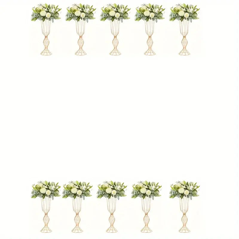 Decorbites™ elegant 23.6in tall gold wireframe vases holding white and green floral arrangements ideal as high vases