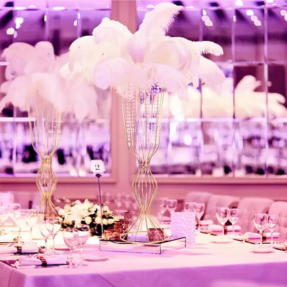 Decorbites™ elegant 23.6in tall vases featuring a gold-toned crystal vase with an elegant white feather centerpiece for decor