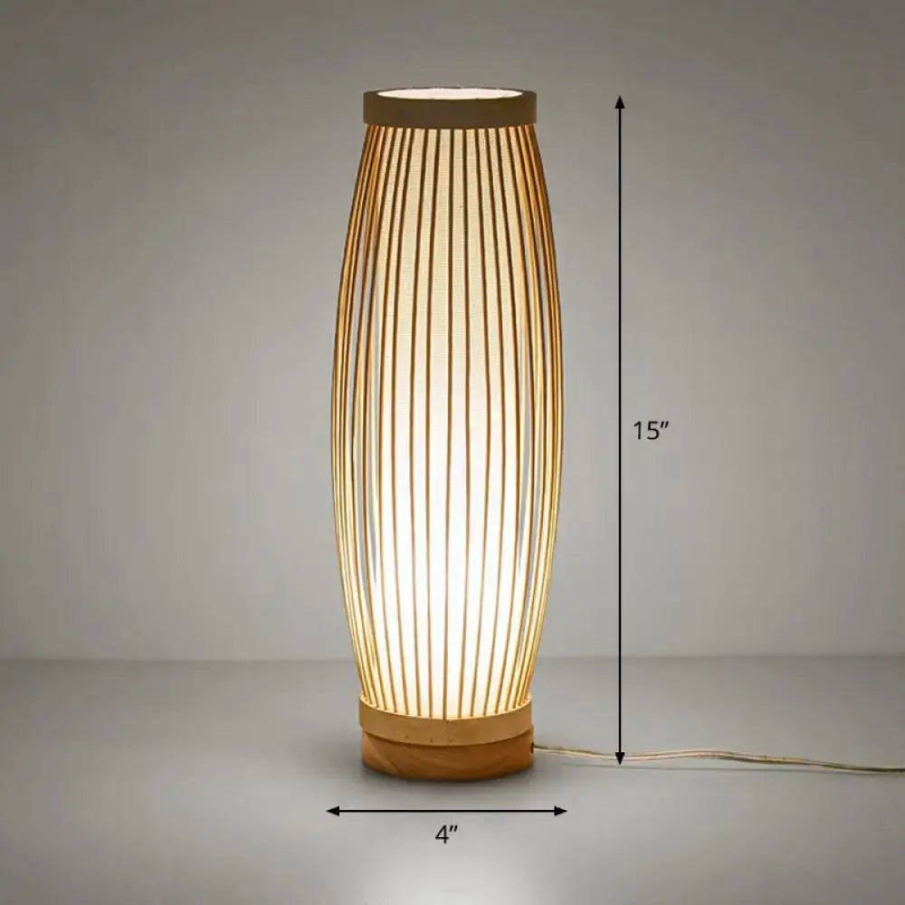 DecorBites™ elegant bamboo floor lamp with e26 e27 light emits warm glow for tea room with wood base and vertical slats