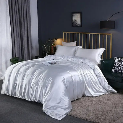 Decorbites™ elegant bedding ensemble silky white satin duvet cover with smooth reflective finish for width bed use