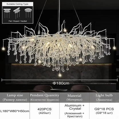 DecorBites™ elegant chrome crystal chandelier with branching crystal design and aluminum frame for living room