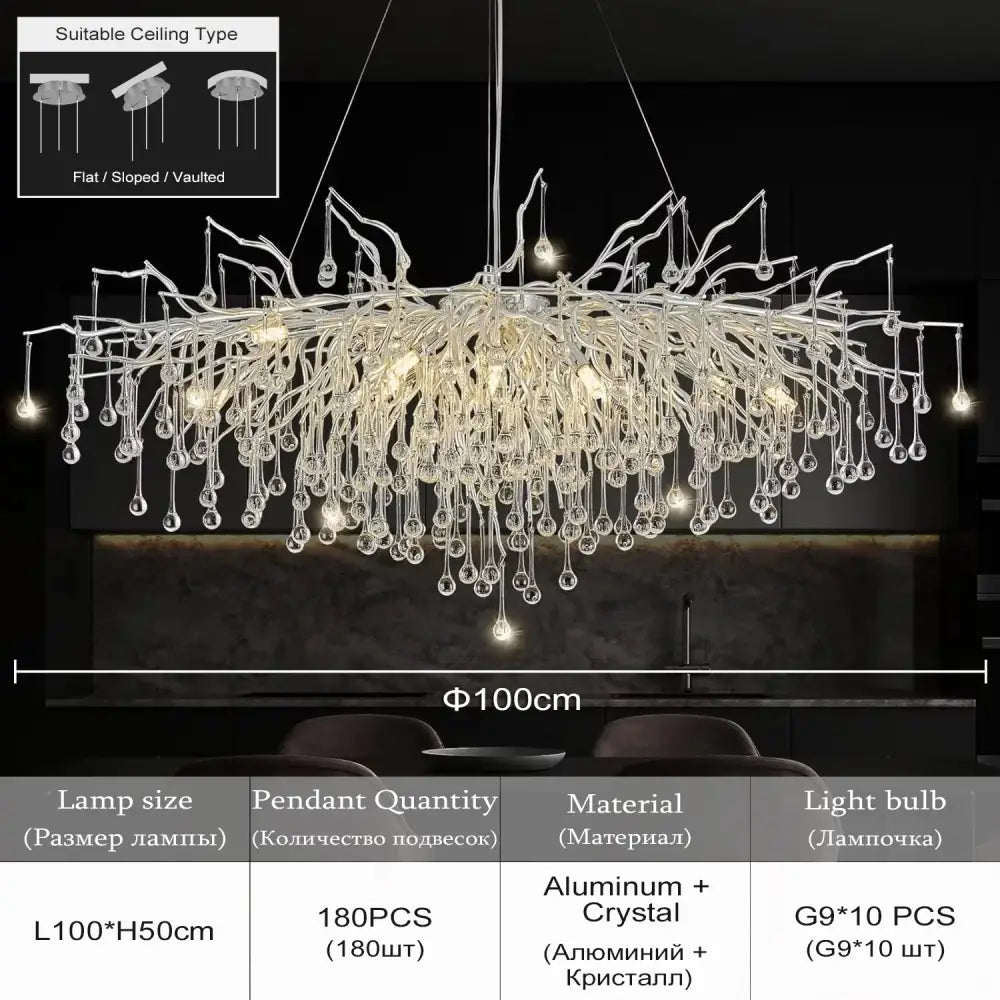 DecorBites elegant chrome crystal chandelier with aluminum frame and branching design for living room lamp package