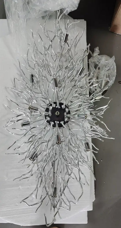 DecorBites™ elegant chrome crystal chandelier with silver metallic arms and black hub for living room lamp package