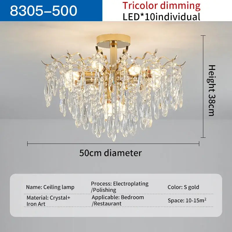 Gold-finished decorbites elegant crystal chandelier with 10 tricolor LED lights for dining room lighting