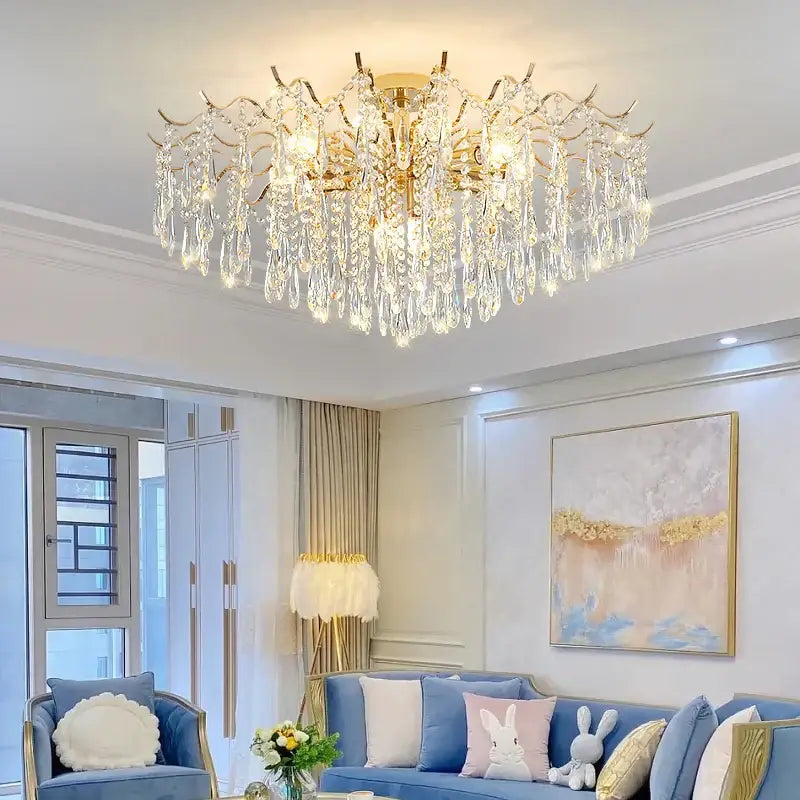Decorbites elegant crystal chandelier gold branching arms with cascading crystal teardrops for dining room decor
