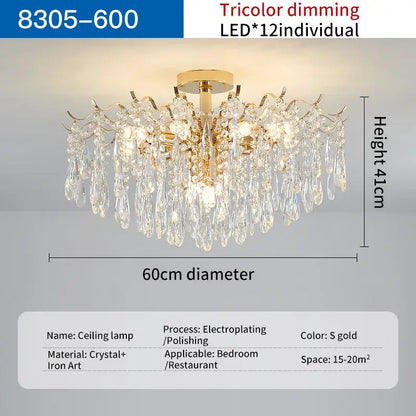 Decorbites elegant crystal gold trimming chandelier with 12 tricolor led lights for dining room lighting