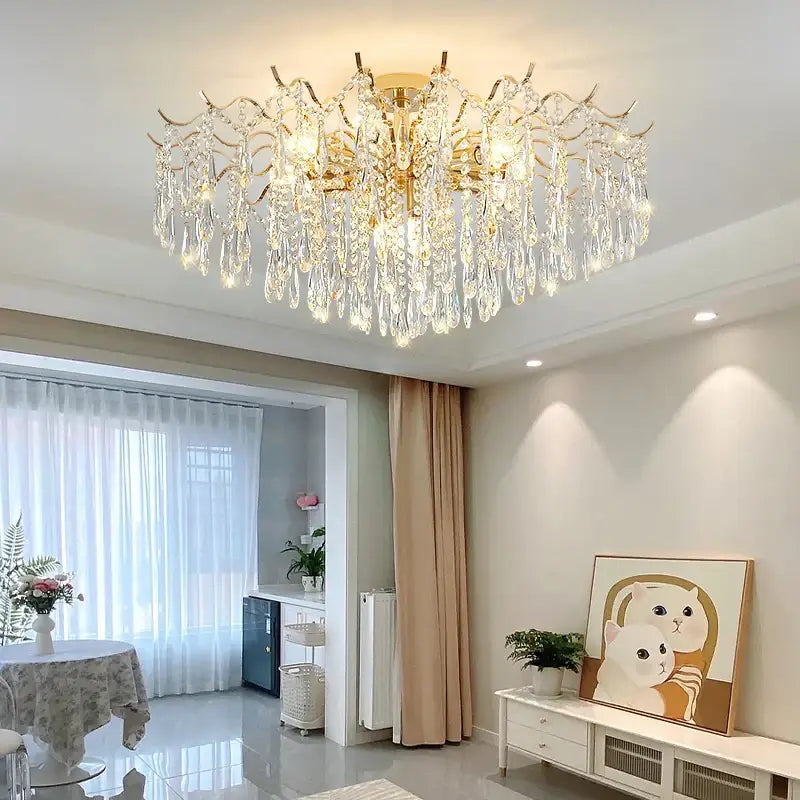 Decorbites elegant crystal chandelier gold branching with cascading crystal droplets for dining room ambiance