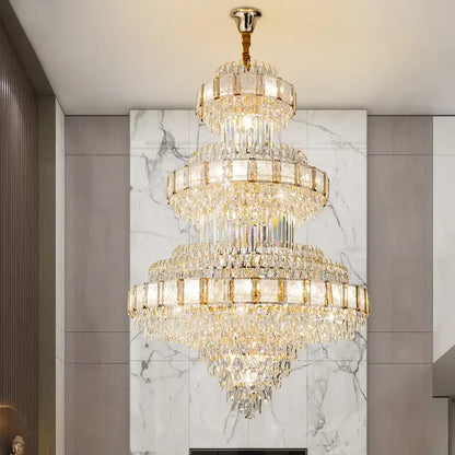Decorbites elegant crystal multi-tiered chandelier with gold accents and cascading glass prisms for dining room decor