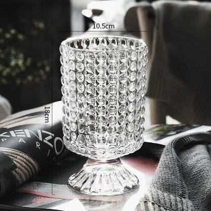 Clear glass candle holder with textured bubble pattern and fluted base in decorbites™ elegant crystal glass vase design