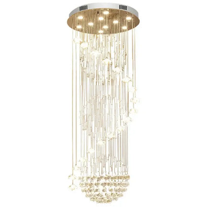 Decorbites elegant crystal tiered chandelier with gold metallic frame and cascading clear beads for high ceiling living room