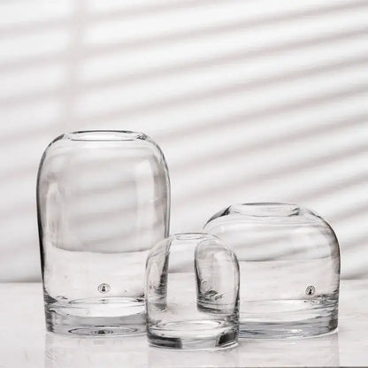 Clear glass flower vases with rounded bulbous shapes and thick bases from decorbites elegant european ins glass flower vase collection