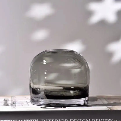 DecorBites™ Elegant European INS glass flower vase in translucent gray glass with a rounded dome shape and clear base
