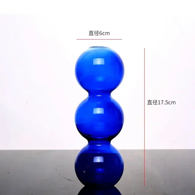 Vibrant cobalt blue DecorBites elegant glass vase with three stacked spheres for stylish home decor accent