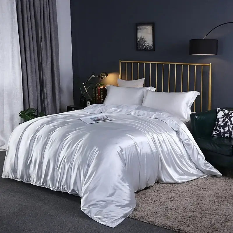 Silky white satin duvet cover from decorbites™ elegant luxury bed set with smooth reflective finish pcs suitable for width bed