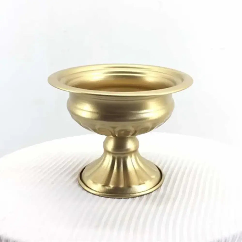 Golden brass metal flower vase incense burner with fluted rim and pedestal base from DecorBites elegant metal flower holders