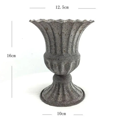 Decorbites™ elegant gray metal flower vase with textured fluted sides and scalloped rim for decorative use