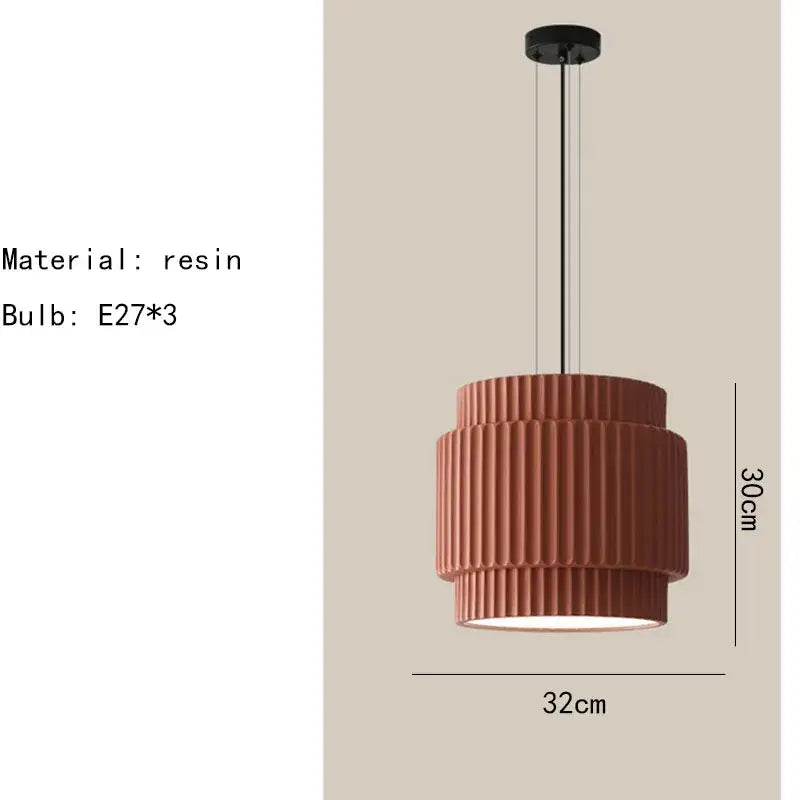 Decorbites elegant resin terracotta pendant light with tiered fluted design and black metal suspension for dining room