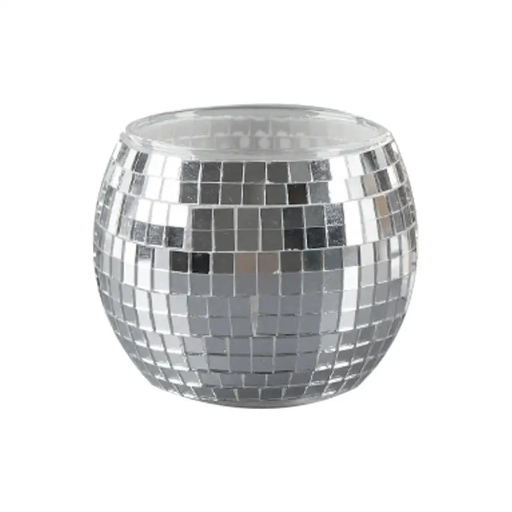 DecorBites™ elegant round glass vase with mirrored mosaic tiles and clear glass top for stylish home decor